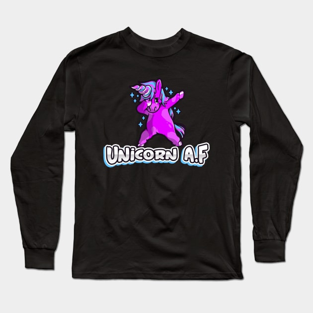 Unicorn AF, Funny Cute, Unicorn Gift, Unicorn Dabbing Meme Long Sleeve T-Shirt by Outrageous Tees